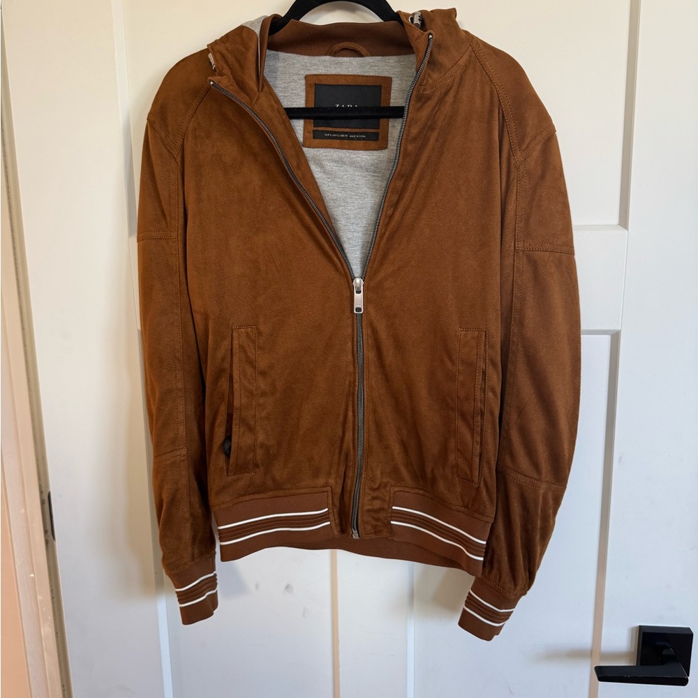 EUC Zara Brown Faux Suede Bomber Lined Jacket